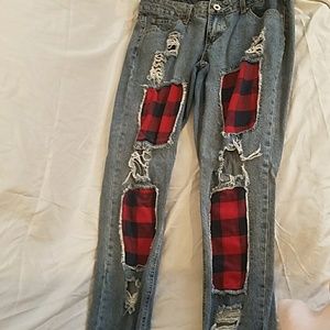 Boyfriend ripped patched jeans